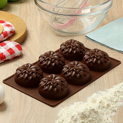 Форма для выпечки силикон, 29.5х17.5 см, прямоуг, 6 кексов, шок, Daniks, Хризантемы Savory, Y4-4971