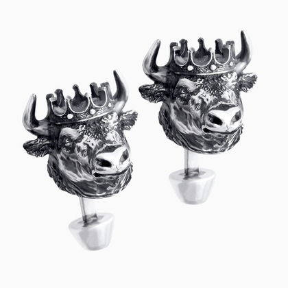 Запонки мужские KING BULL, оксидирование, сапфир — корунд