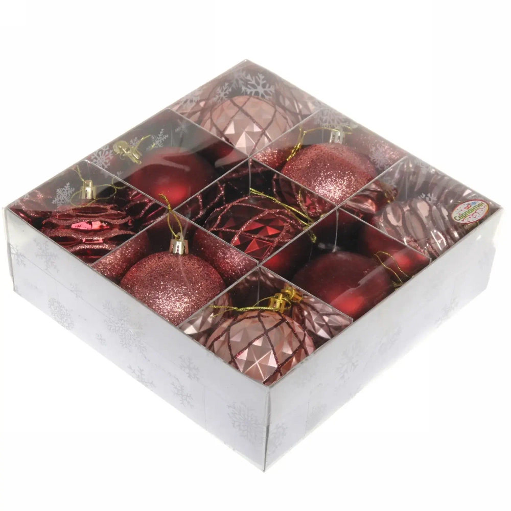 Набор шаров «Diamond shine» 8 см (9 предметов), рубин/роз.золото