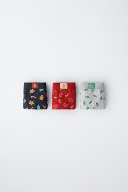 ZARA НАБОР ИЗ ТРЕХ ТРУСОВ-БОКСЕРОВ С ПРИНТОМ ДЕРЕВА И ПЕЧЕНЬЯ, РАЗНОЦВЕТНЫЙ