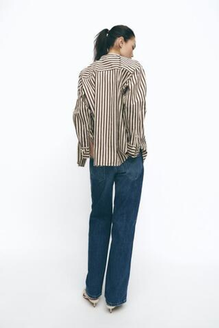 ZARA РУБАШКА ОВЕРСАЙЗ В ПОЛОСКУ, БЕЖЕВО-КОРИЧНЕВЫЙ