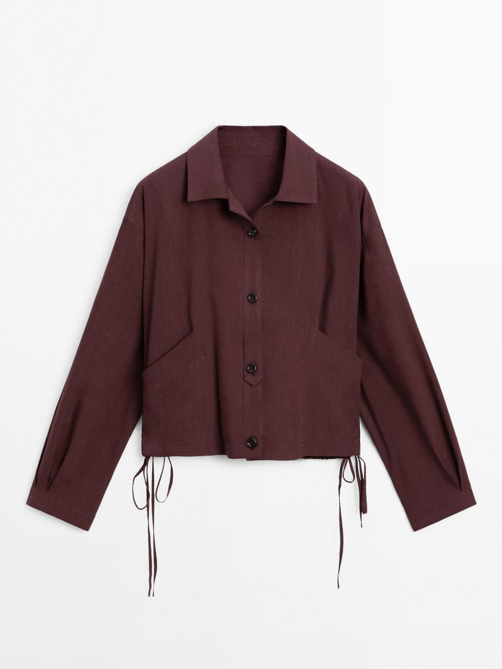 Massimo Dutti Куртка-бомбер из струящейся смесовой льняной ткани, бургундский