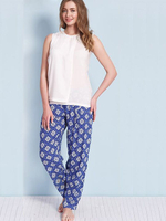 Легкий комплект из вискозы с зауженными брючками (Размер: L) (Цвет: синий с белым)