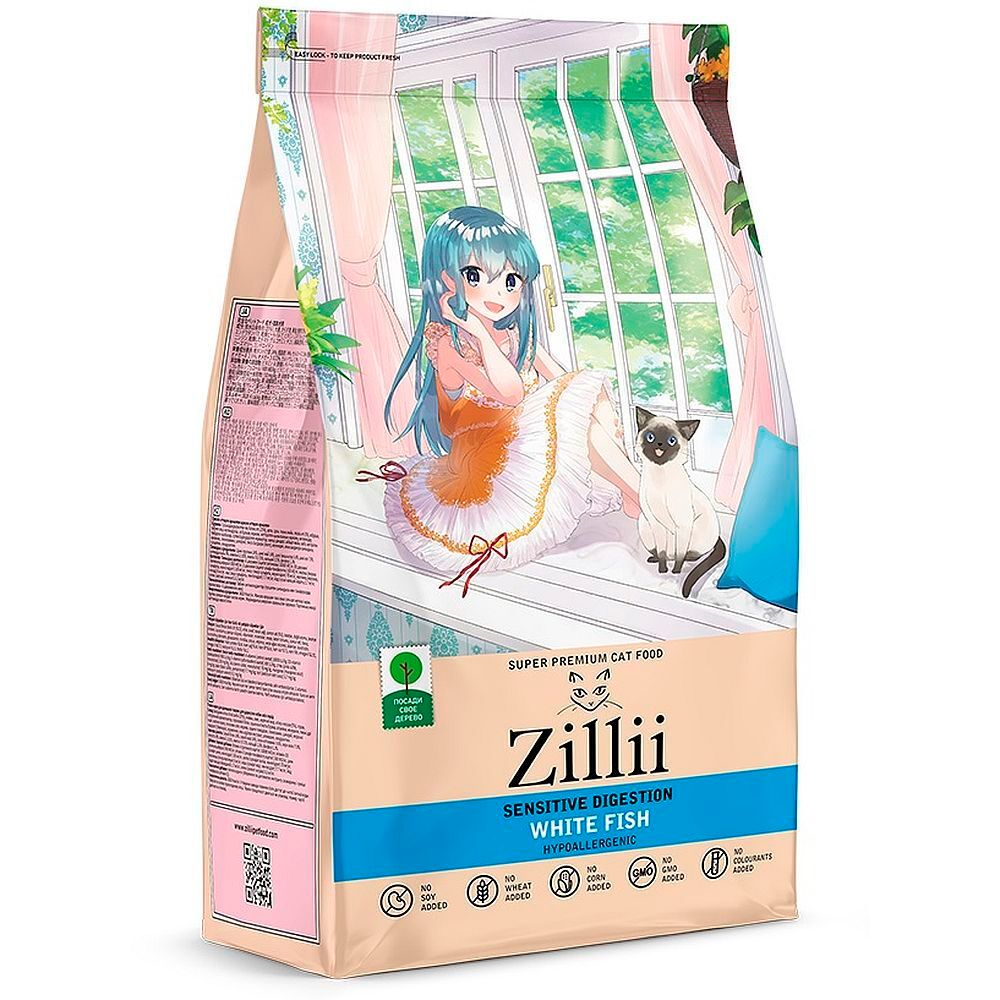ZILLII Sensitive Digestion Cat Сухой корм для взрослых кошек с чувств. пищеварением 10кг Белая рыба