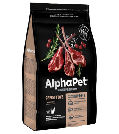 AlphaPet Superpremium Sensitive для кошек с ягненком 400гр.
