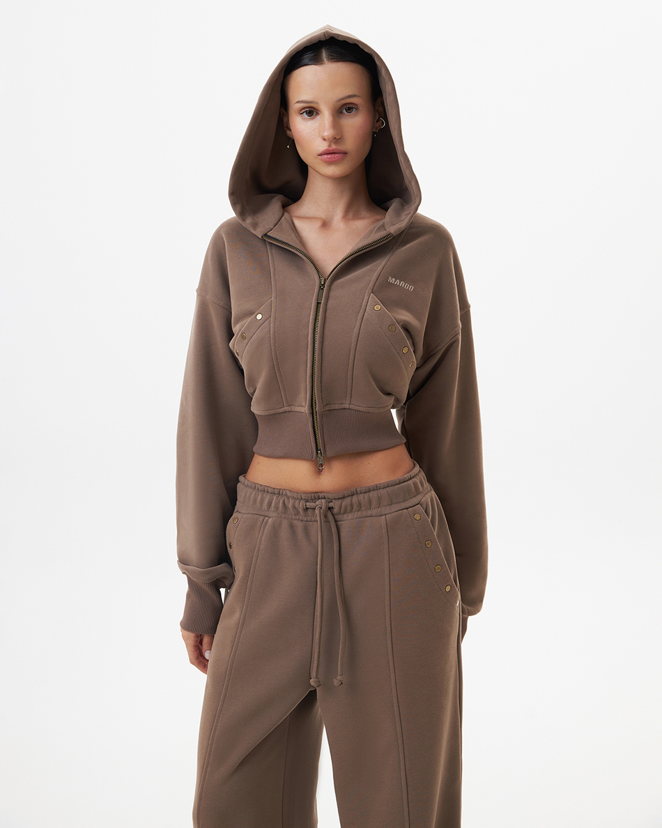 BROWN CROPPED HOODIE