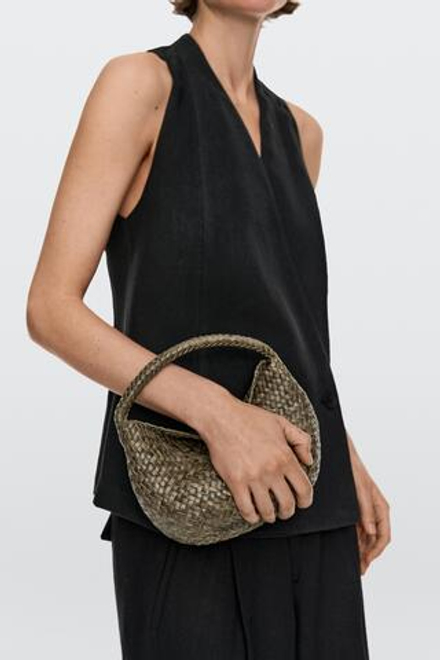 Massimo Dutti Мини-сумока из плетеной кожи наппа, хаки