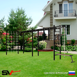 Уличная шведская стенка Sv Sport рукоход х 2 с комплектом турник прямой У52644 (Турник/Брусья/Скамья/Гнездо 80см/Канат/кольца/лестница/Сетка)