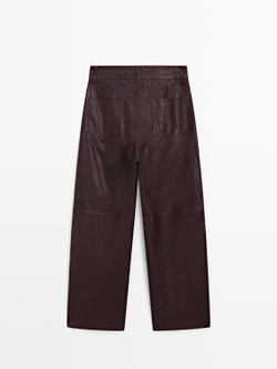 Massimo Dutti Брюки из овчины с отделкой наппа, коричневый