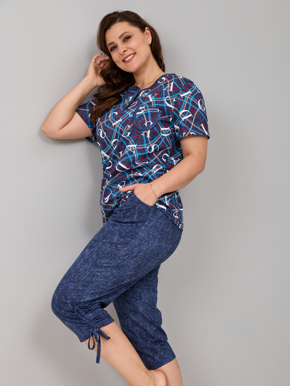 Пижама с бриджами КД-61/джинса-цепочкабуквы