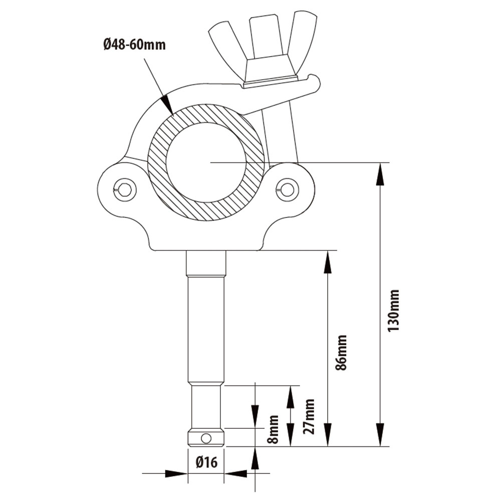 KUPO KCP-856 Mighty Coupler w/16 mm stud. Хомут (штифт 5/8") (Ø51-60↓100)