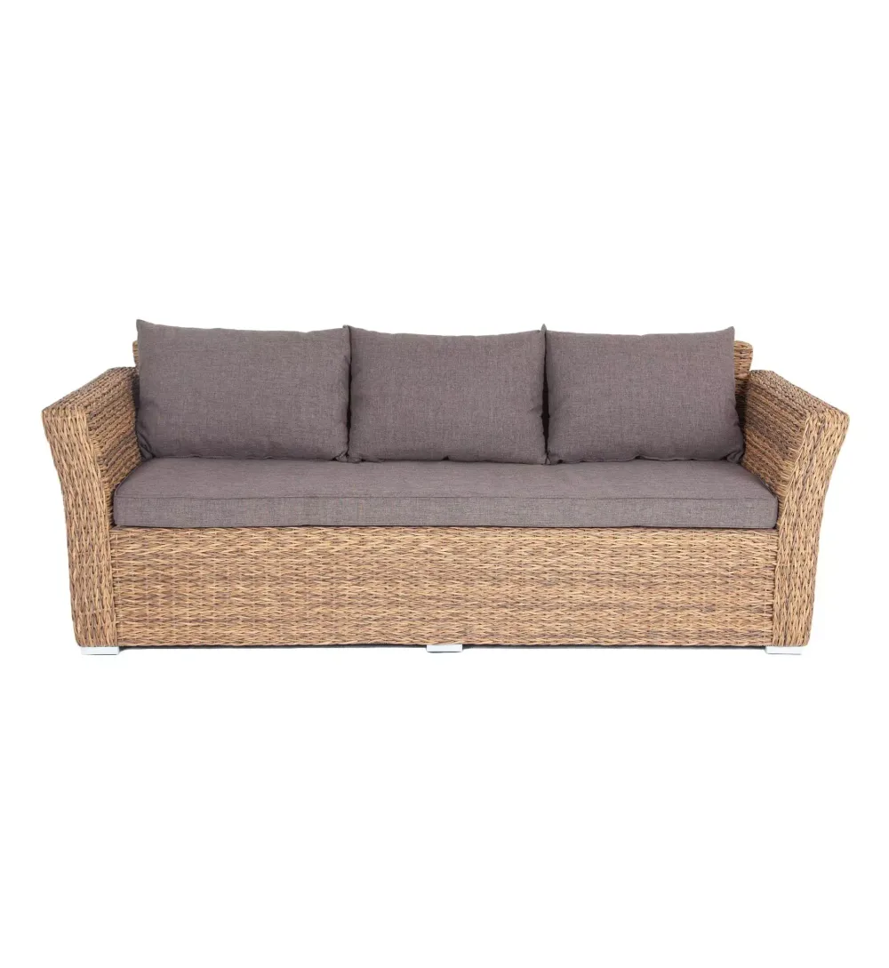 "Капучино" диван из искусственного ротанга (гиацинт) трехместный, цвет соломенный