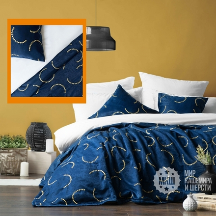 Покрывало велюровое с вышивкой ДЖЖИМ (арт. BL02-290-03) - 230х250 см. - синий