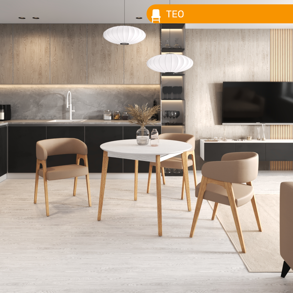 Стол обеденный TEO, цвет белый дуб/ светлое дерево