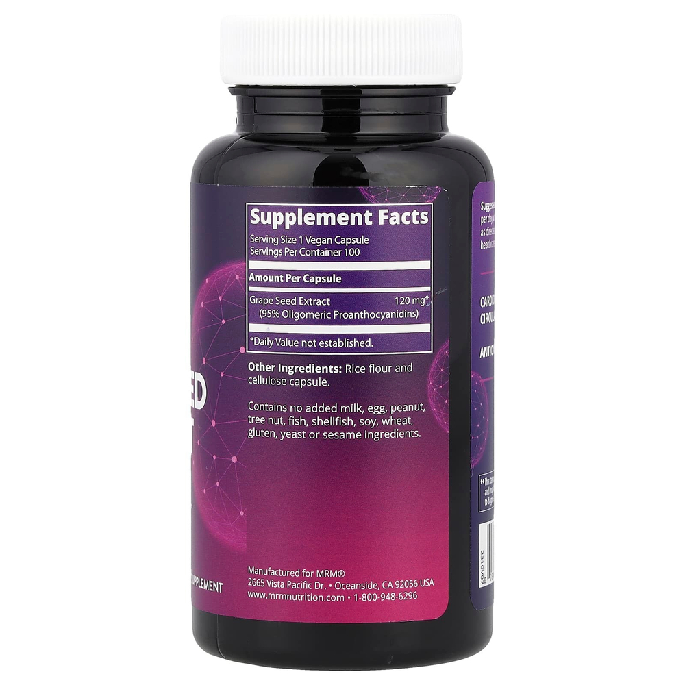 MRM Nutrition, экстракт виноградных косточек, 100 веганских капсул (120 мг в 1 капсуле)