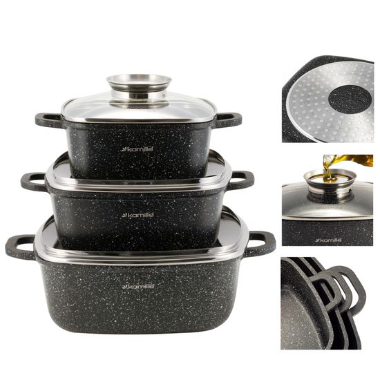 Набор посуды 6 предметов с прихватками Kamille KM 4435 из литого алюминия