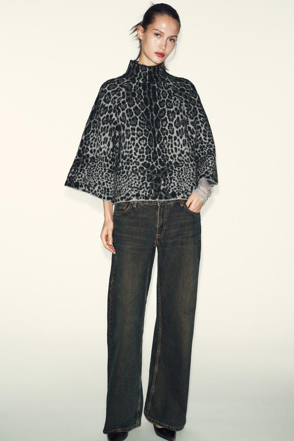 ZARA СВИТЕР С ШИРОКИМИ РУКАВАМИ, СЕРЫЙ