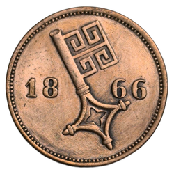 Монета 2 1/2 шварена 1866 год Германия (Бремен)