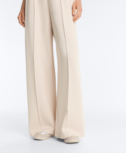 Oysho Прямые брюки из хлопкового пике со складками, светло-бежевый