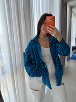 Рубашка трансформер в клетку сине-голубая