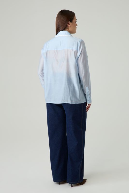 Блузка из тенселя с двойными деталями, голубой