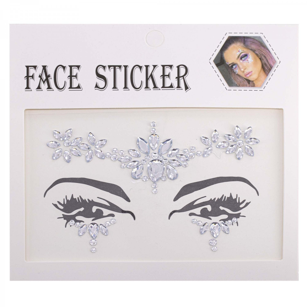 Наклейки-стразы Alingar, акриловые, "Декор для лица", оформление зоны лба и глаз, ассорти, пакет с европодвесом