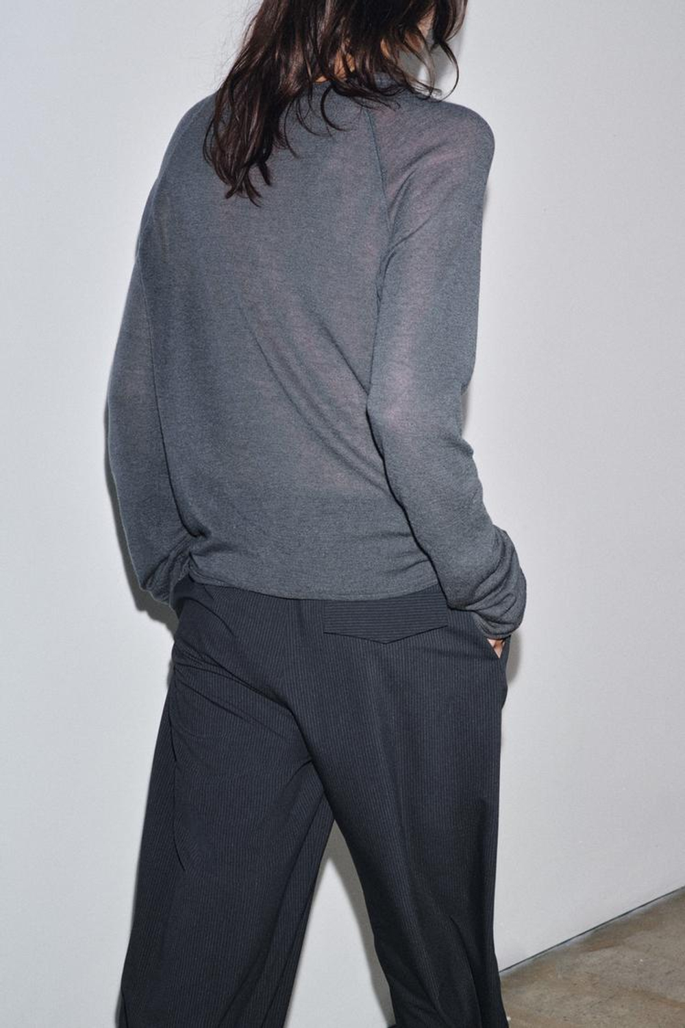 ZARA ФУТБОЛКА С ДЛИННЫМИ РУКАВАМИ, АНТРАЦИТОВО-СЕРЫЙ