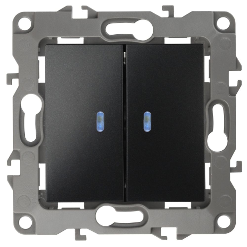 12-1105-05 ЭРА Выключатель двойной с подсветкой, 10АХ-250В, IP20, Эра12, антрацит | Эра 12 Антрацит