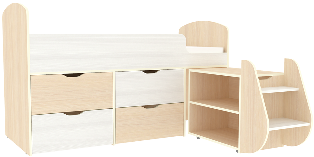 Кровать-чердак КарИВи Малыш 7  Дуб Молочный Белое Дерево