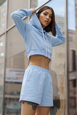 Укороченное худи с капюшоном (Размер: L) (Цвет: голубой)