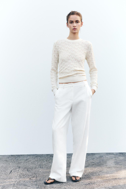 ZARA АЖУРНЫЙ СВИТЕР, ЭКРЮ