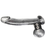 Хомут-утяжка для мошонки из искусственной кожи на клепках SNAP BALL STRETCHER (Цвет: черный)