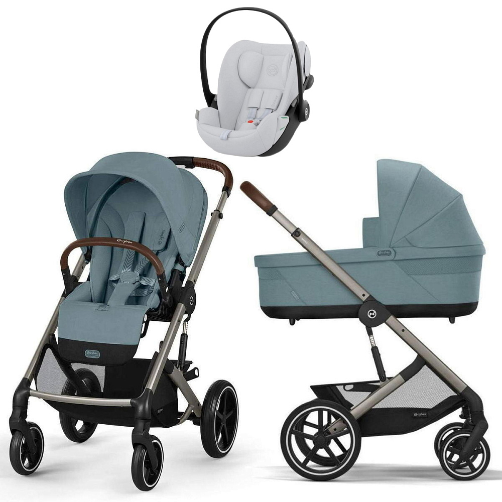 Коляска Cybex Balios S Lux TPE complete Cloud G Fog Grey Base G 4 в 1 Stormy Blue с дождевиками