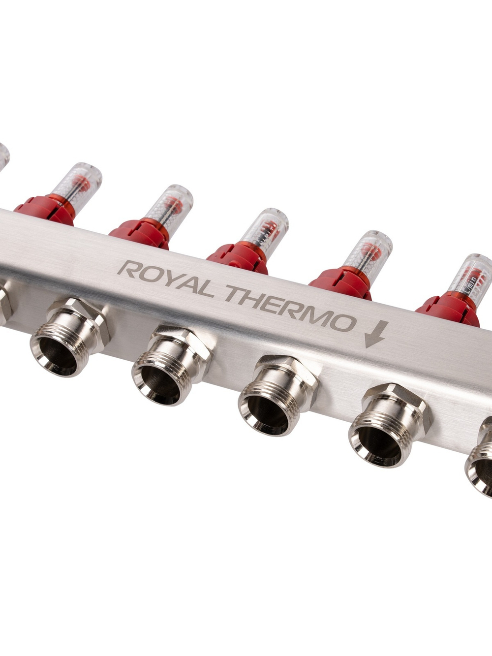 Коллектор Royal Thermo нерж. в сборе с расходомерами 1" ВР-3/4" НР с автомат. воздухоотвод-ми 8 вых.