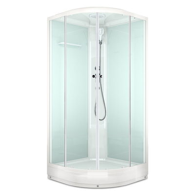 Душевая кабина MELODIA CLASSICA 100х100х218мм низкий поддон, белые стенки с крышей, прозр.стекло, бел.профиль, смесителем и аксессуарами MB01001