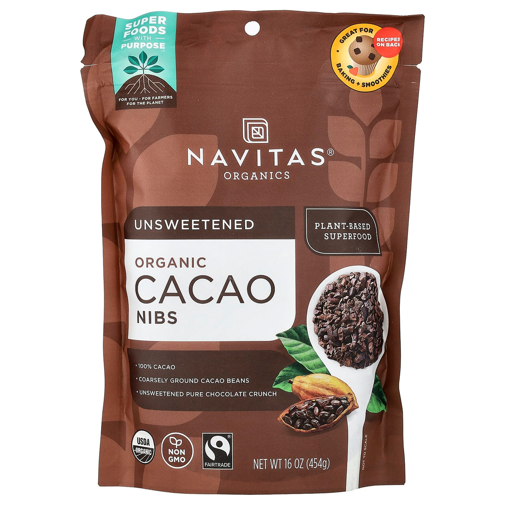 Navitas Organics, органические ядра какао-боба, без подсластителей, 454 г (16 унций)
