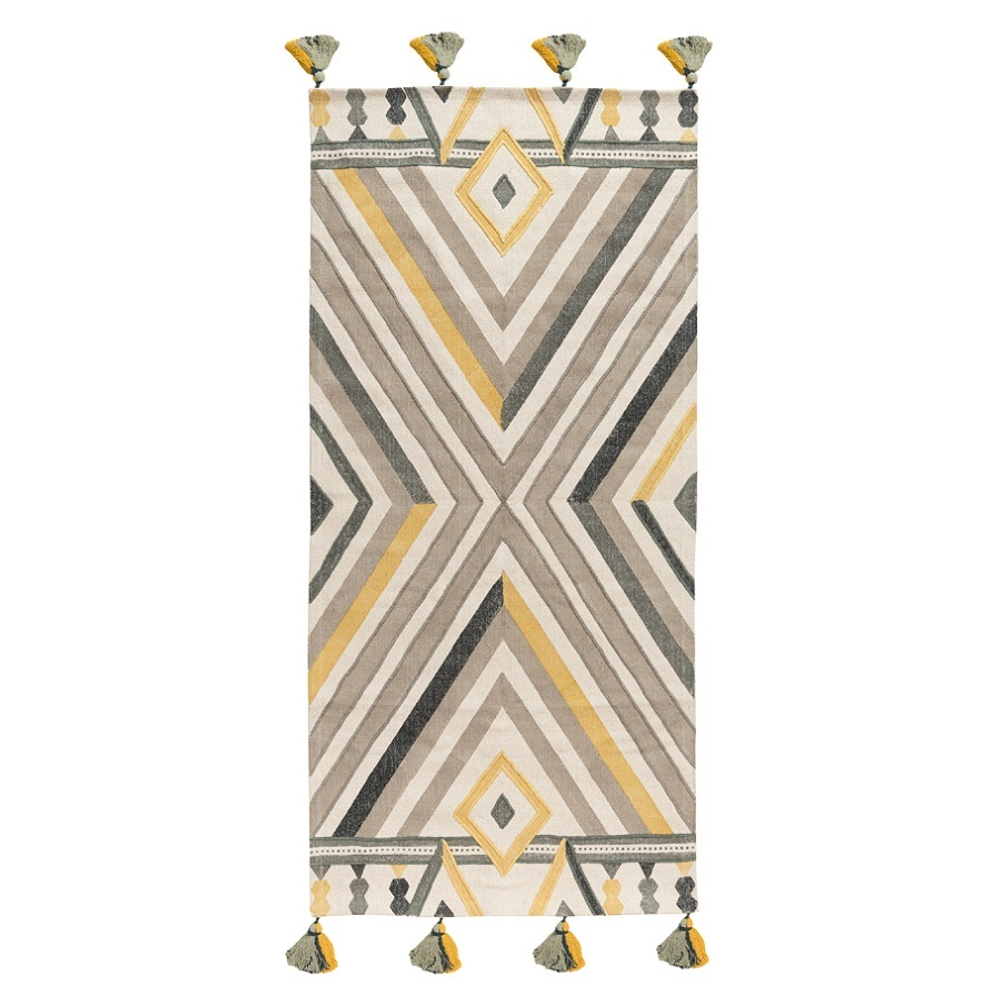 Ковер из хлопка с контрастным узором и кисточками из коллекции ethnic, 70х160 см