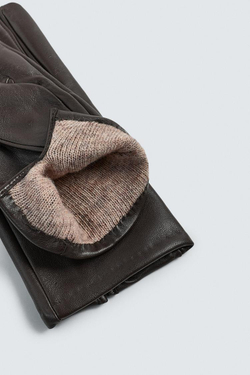 ZARA БАЗОВЫЕ КОЖАНЫЕ ПЕРЧАТКИ, ШОКОЛАДНЫЙ