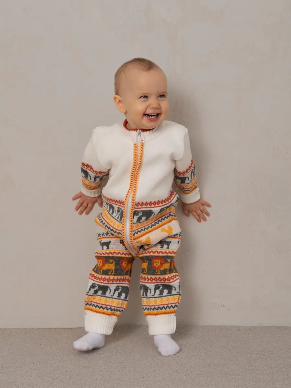 Вязаный комбинезон для новорожденных и малышей на молнии