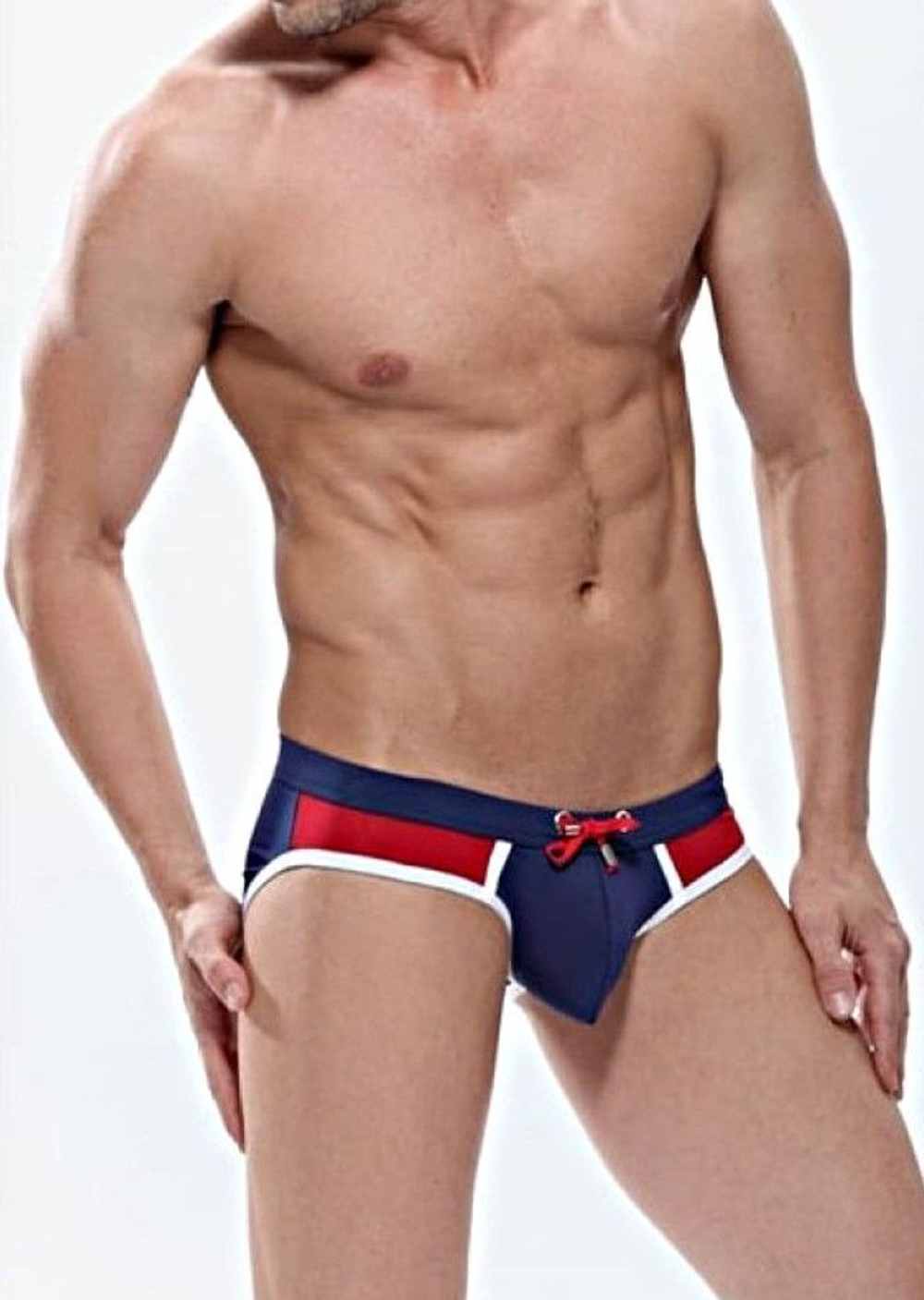 Сине-красные мужские плавки с контрастной отделкой (Размер: M) (Цвет: темно-синий)