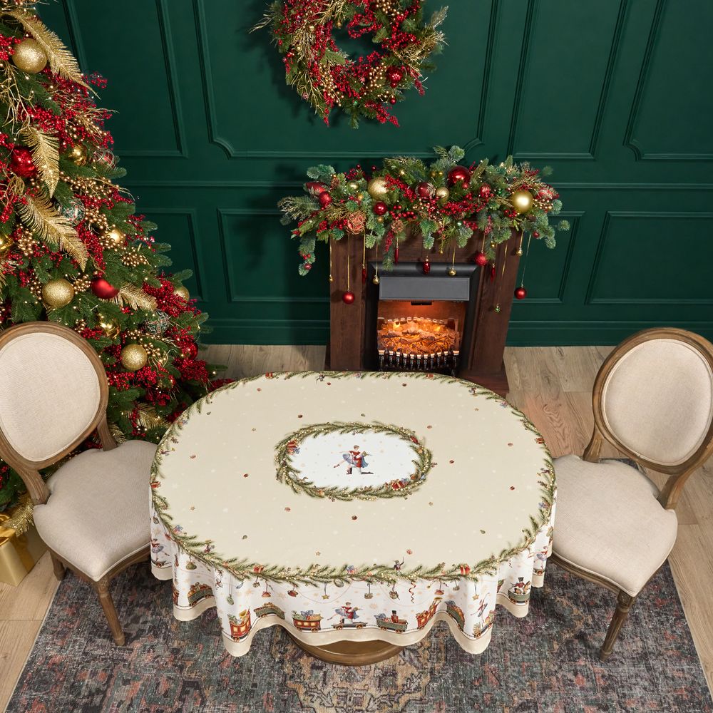 СКАТЕРТЬ ОВАЛЬНАЯ "ЩЕЛКУНЧИК" ,140Х180СМ ,БЕЖЕВЫЙ, 100% ХЛОПОК ,ТВИЛ