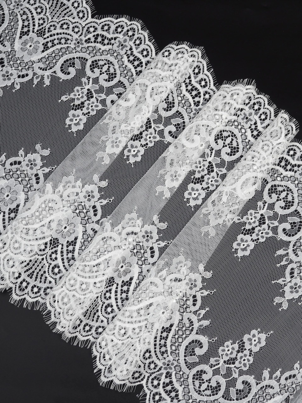 Кружево шантильи для белья теплое белое неэластичное ширина 36 см купон 2,9 м