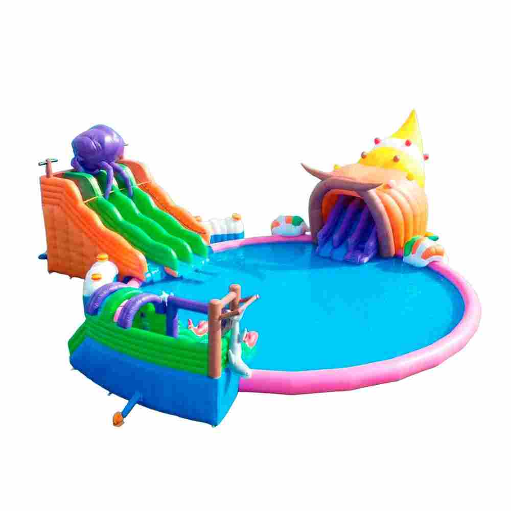 Надувной аквапарк с бассейном и горками «Морская ракушка», 25×25×9 м