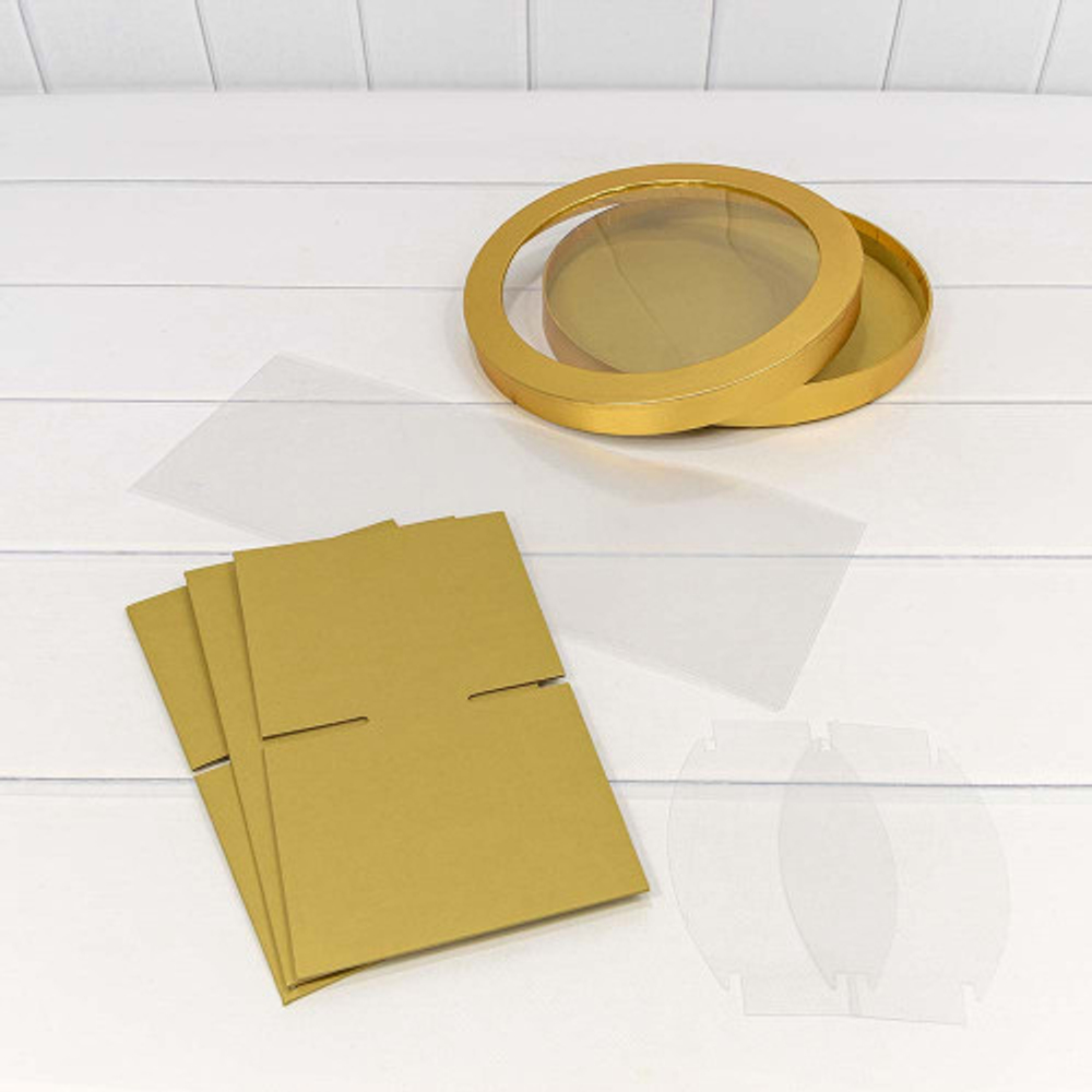 Коробка сборная 25х15 см с окошком (Золотой)