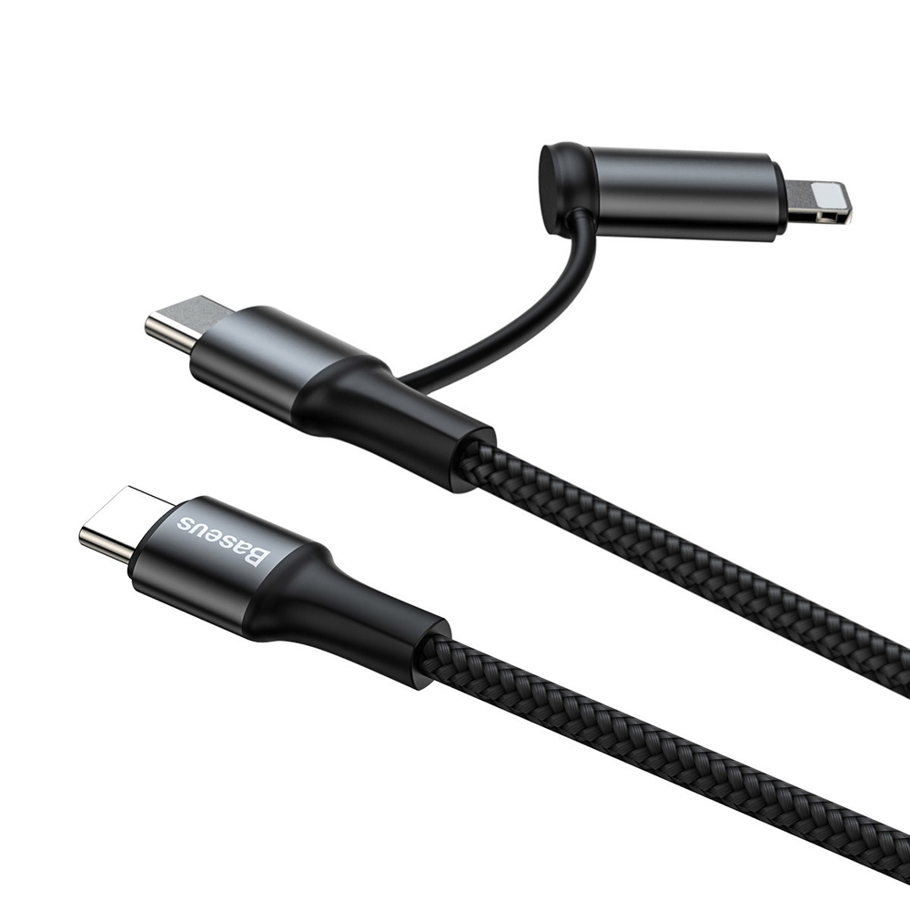 Кабель Baseus Twins 2-in-1 Cable Type-C to Type-C 60W (20V/3A) + iP 18W (9V/2A) 1m - Black