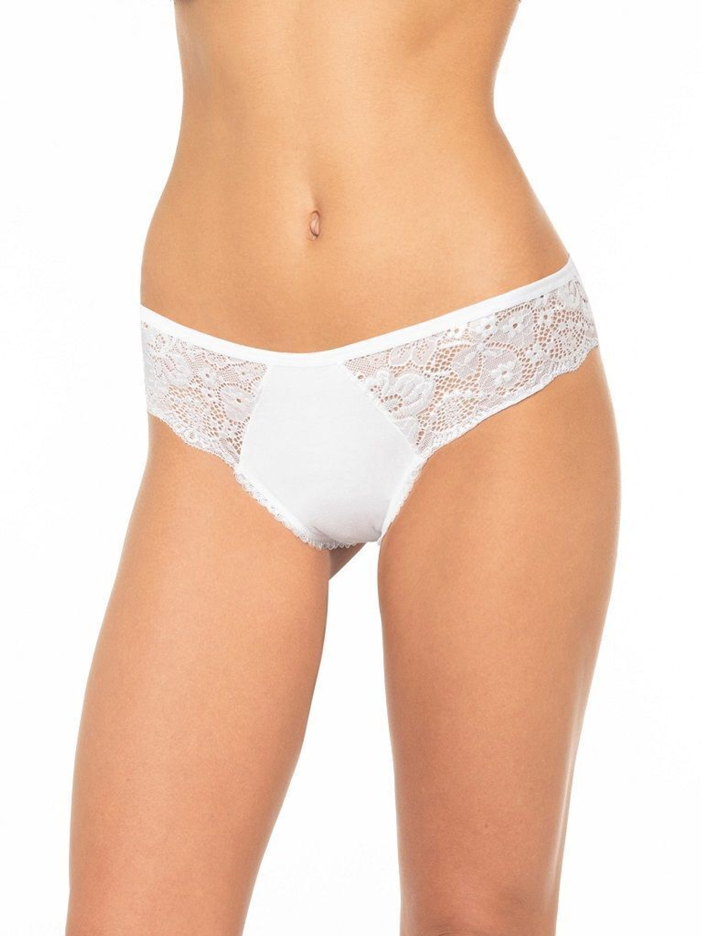 Хлопковые трусики-слипы с ажурными вставками (Размер: M) (Цвет: темно-синий)