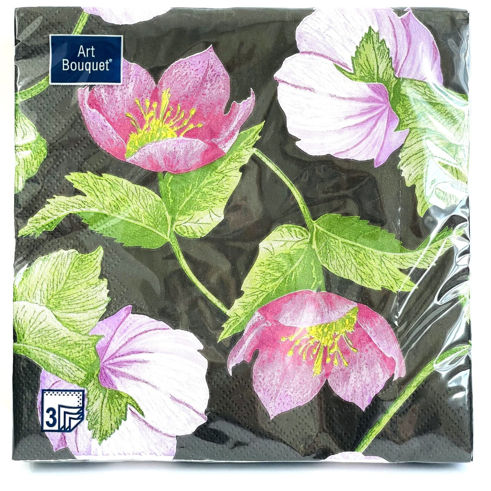 Салфетки бум DESNA BOUQUET ECO-FRIENDLY 33*33 3сл Декоративный цветок на черном (20л)