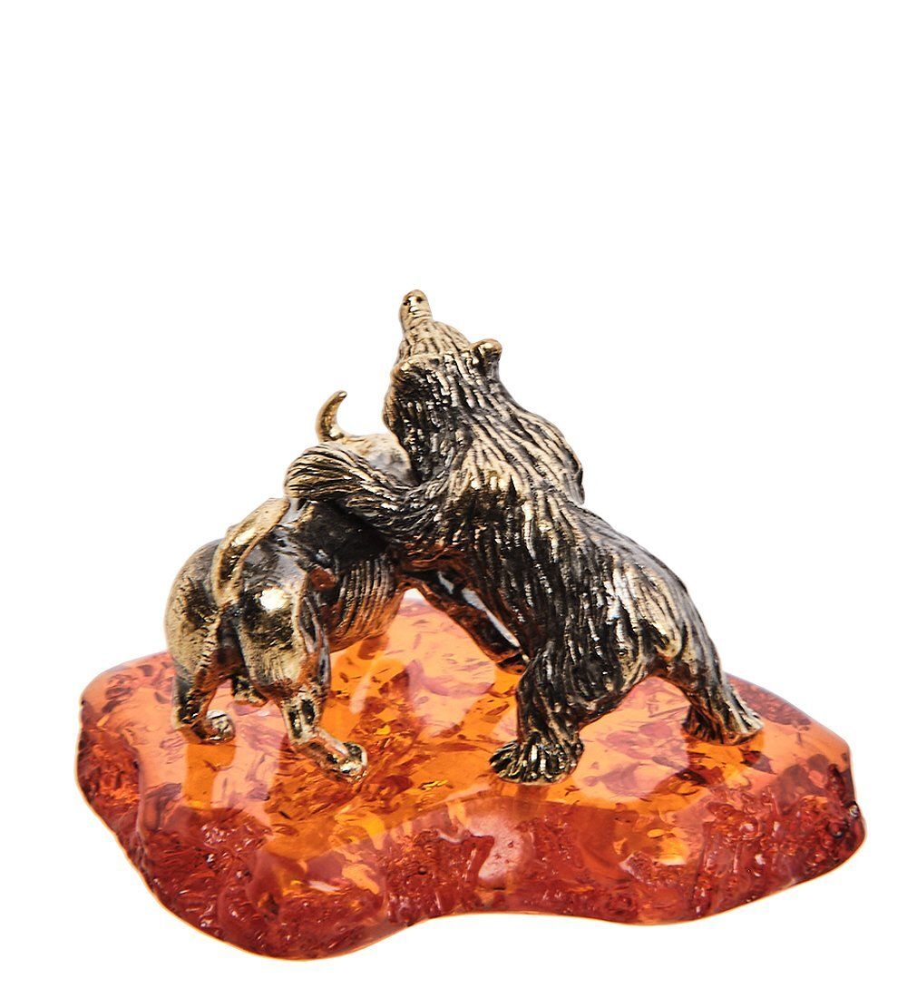 AM-3035 Фигурка «Медведь и бык» (латунь, янтарь)