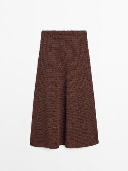 Massimo Dutti Юбка миди из смесового хлопка с кружевом кроше, баклажанный