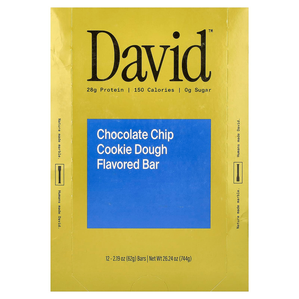 David Protein , Protein Bar, Chocolate Chip Cookie Dough, 12 Bars, 2.19 oz (62 g) Each